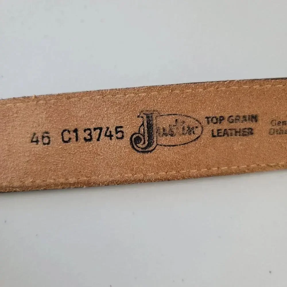 Justin Western Leather Belt Dark Brown Mens 46 Bison Top Grain Arrow Buckle USA